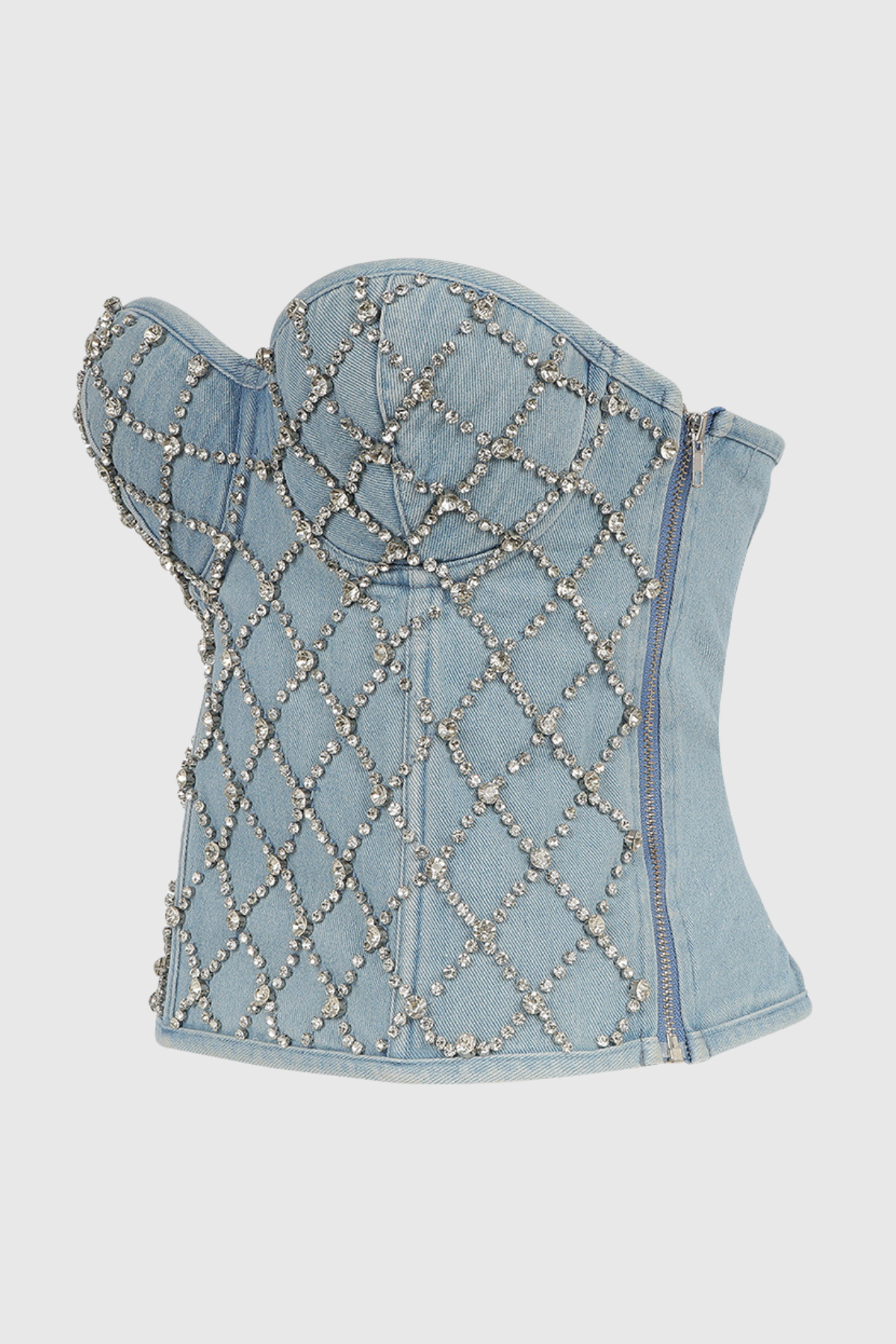 Trägerloses Jeanstop „Livia Diamonds“ mit Verzierung