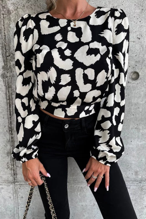 Season To Shine – Rückenfreies Langarm-Top mit Leopardenmuster – 2 Farben