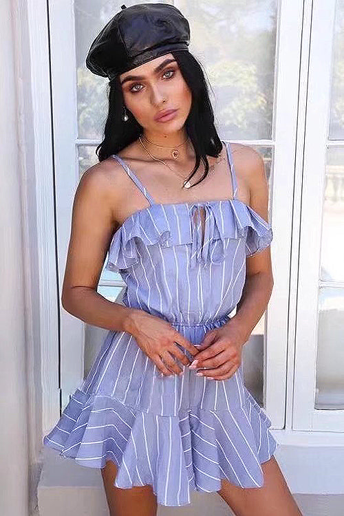 Blue Stripe Ruffle Outing Romper