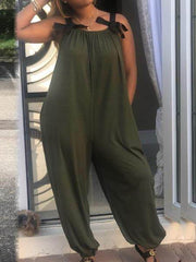 Indiebeautie Solid Sleeveless Loose Jumpsuit