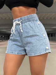 DRAWSTRING HIGH WAIST DENIM SHORTS