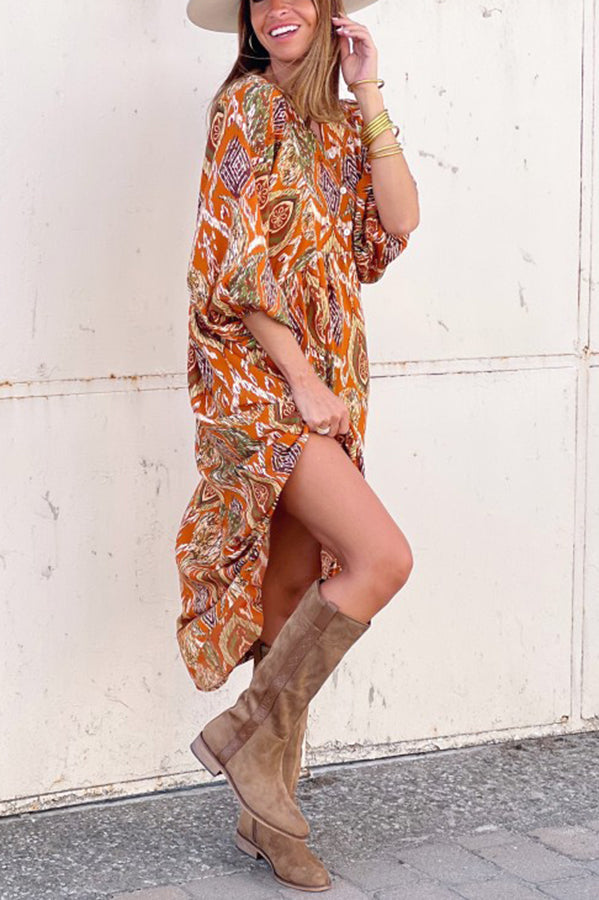 Drapiertes, anmutiges Maxikleid mit Print
