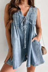 Luck And Love Pocket Denim Sleeveless Romper