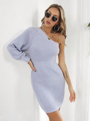 INCLINED LONG SLEEVE SWEATER DRESS