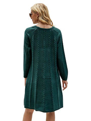 FASHION ROUND NECK TWISTED LOOSE LONG SWEATER DRESS