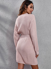 WOMEN V-NECK LONG SLEEVE SWEATER DRESS