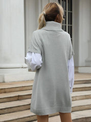 FASHION SOLID COLOR TWIST KNITTED TURTLENECK VEST SWEATER DRESS