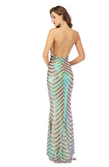 V-NECK BACKLESS STRETCH SEQUINED DRESS