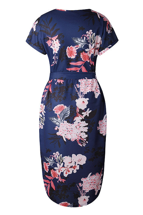 Split-neck Floral Print Midi Dress - 3 Colors