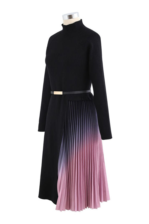 Romance That Wows Pleated Belted Knit Dress