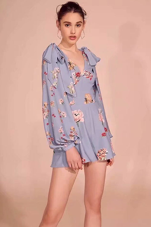 Emilia Blue Print Puff Sleeve Romper