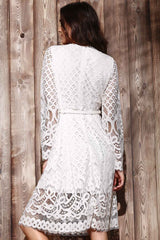 Lace Round Neck Long Sleeve A Line Dress