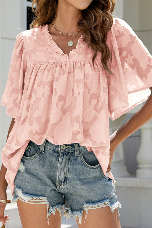 A Chance For Love Floral Jacquard Short Sleeve Top - 7 Colors