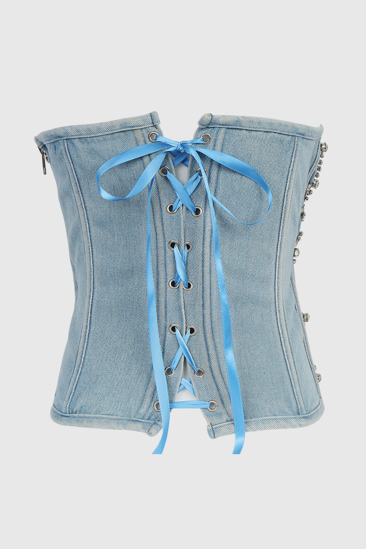Trägerloses Jeanstop „Livia Diamonds“ mit Verzierung