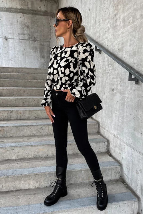 Season To Shine – Rückenfreies Langarm-Top mit Leopardenmuster – 2 Farben