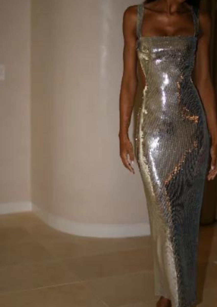 Silbernes Maxikleid