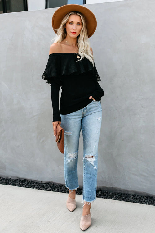 Romance Forever – Schulterfreies Chiffon-Stricktop