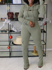 Indiebeautie Solid Cropped Hoodie & Cargo Jumpsuit Set