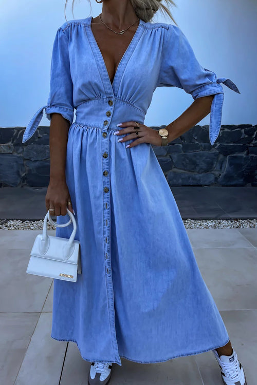 On This Sweet Day Button Down Denim Maxi Dress