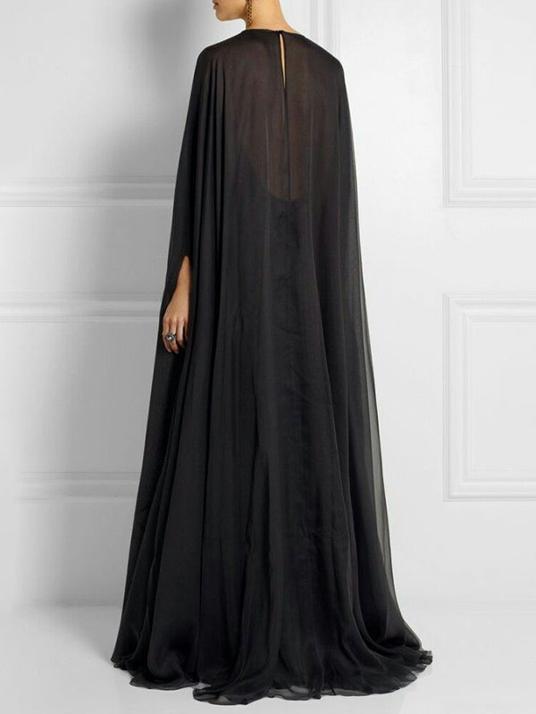 Einfaches zweiteiliges klassisches Unterkleid + durchsichtiges Maxikleid mit Umhang außen 