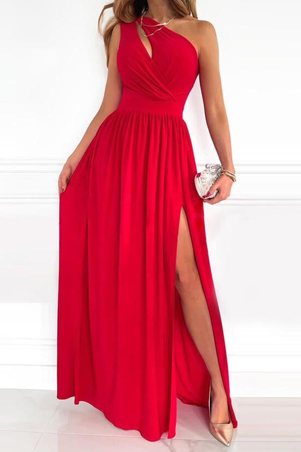 Solid One Shoulder Trendy Party/Elegant Maxi Dress