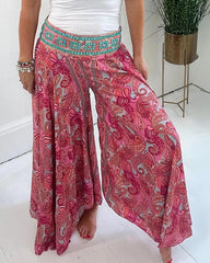 LEICHTE HOSE MIT ETHNISCHEM PAISLEY-DRUCK UND ELASTISCHER PATCHWORK-TAILLE 