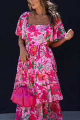 Wild Wonders Floral Print Short Sleeve Maxi Dress