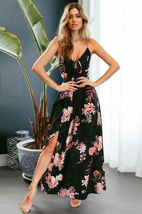 Flare Print Cross Back Maxi Dress