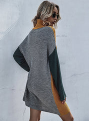 FASHION LOOSE HIGH CONTRAST COLLAR SWEATER DRESS
