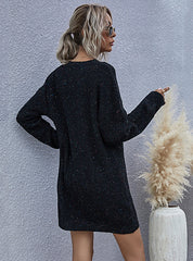 RETRO KNITTED DEEP V-NECK SWEATER DRESS
