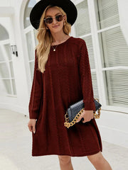 FASHION ROUND NECK TWISTED LOOSE LONG SWEATER DRESS