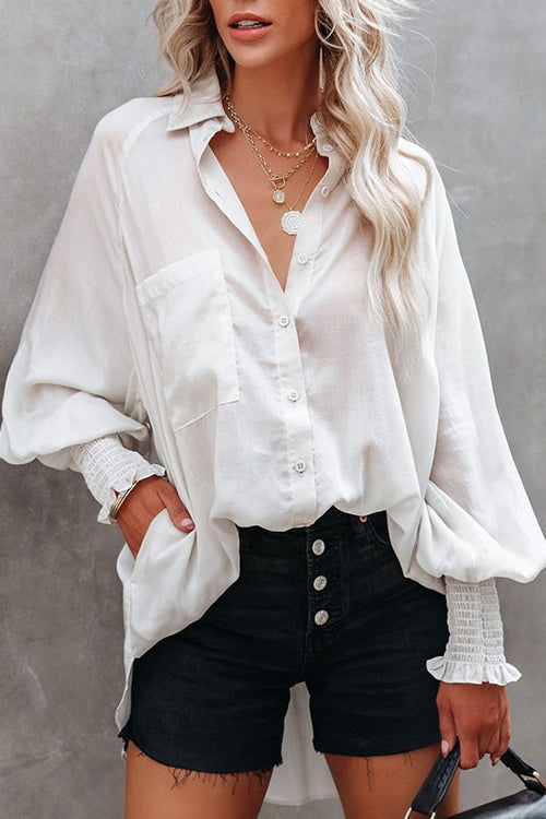 Love Life Oversized Pocket Balloon Sleeve Shirt - 3 Colors