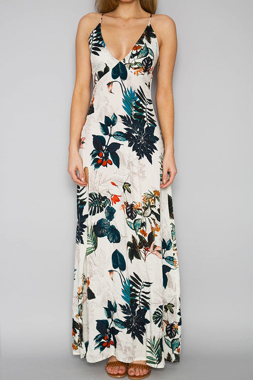 Tropical Forest Print Maxi Dress