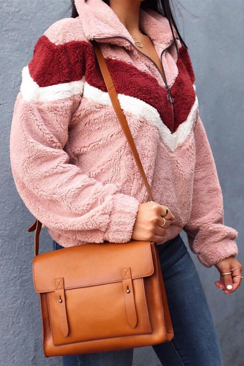 Flauschiges Teddy-Oberteil mit Katzen-Reißverschluss – 2 Farben