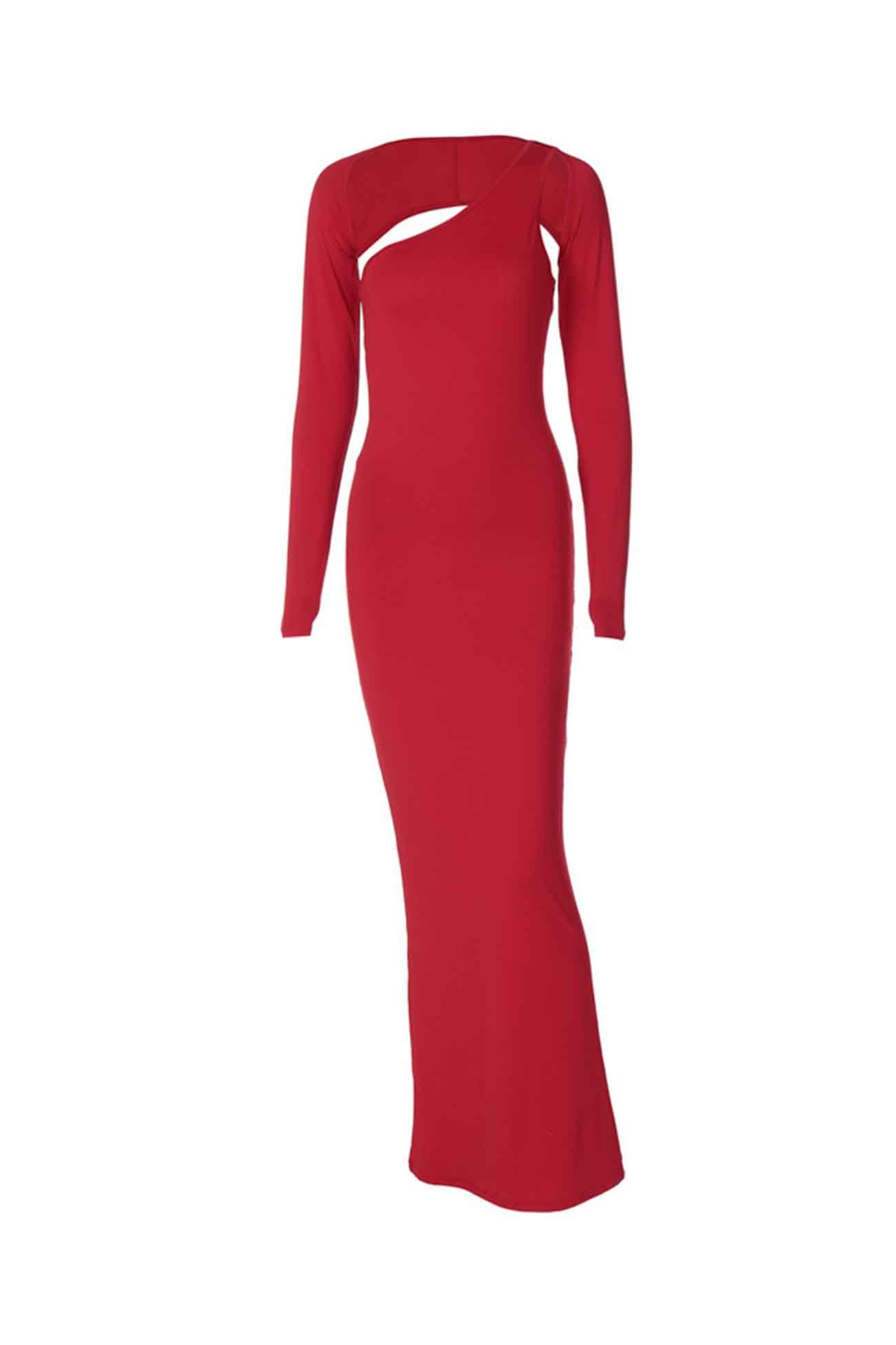 Cut Out Slant Collar Long Sleeve Midi Dress