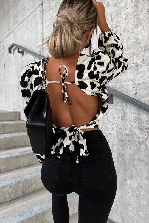 Season To Shine – Rückenfreies Langarm-Top mit Leopardenmuster – 2 Farben