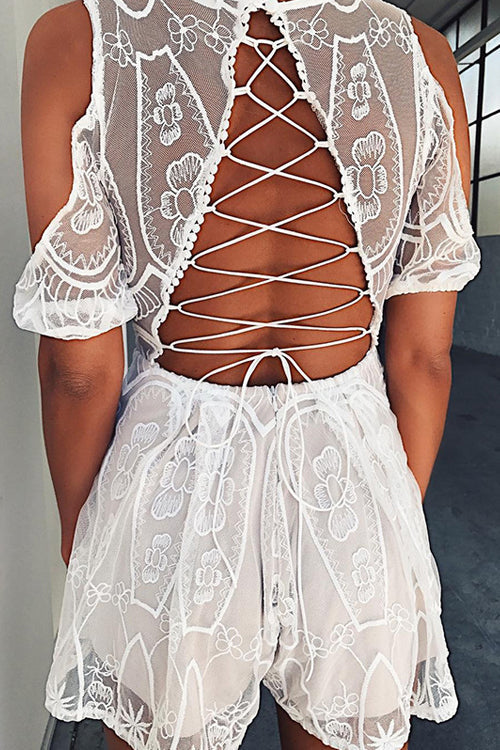 Lace Tie-back Romantic Romper