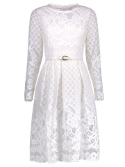Lace Round Neck Long Sleeve A Line Dress