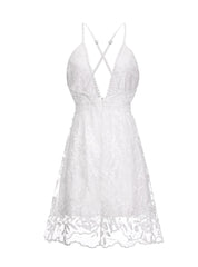 White solid Backless   Lace Mini dress