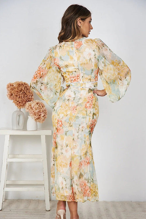 Radiantly Sweet Long Sleeve Floral Print Maxi Dress