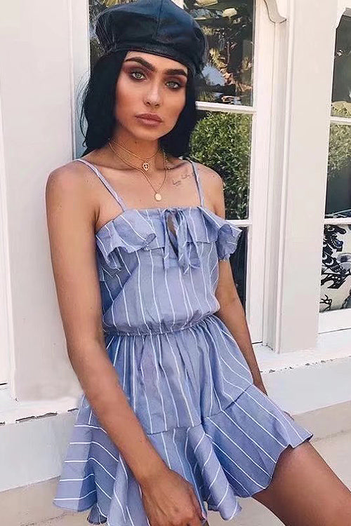 Blue Stripe Ruffle Outing Romper