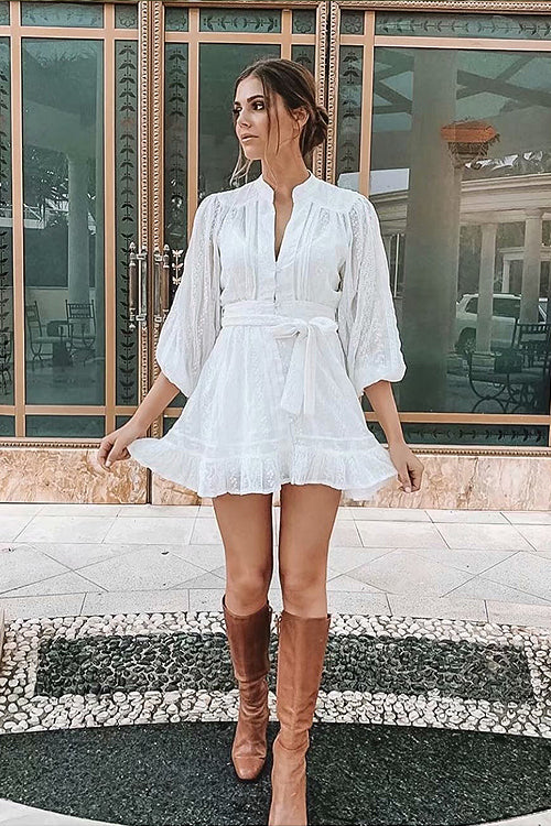 Adorable Darling White Crochet Lace Long Sleeve Mini Dress