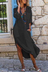 V Neck Pockets Trendy Slit Caftan Dress