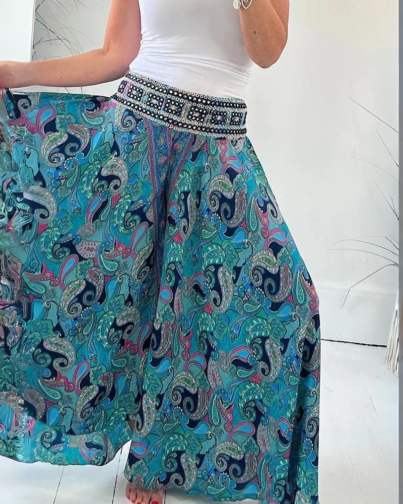 LEICHTE HOSE MIT ETHNISCHEM PAISLEY-DRUCK UND ELASTISCHER PATCHWORK-TAILLE 