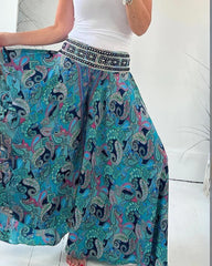 LEICHTE HOSE MIT ETHNISCHEM PAISLEY-DRUCK UND ELASTISCHER PATCHWORK-TAILLE 