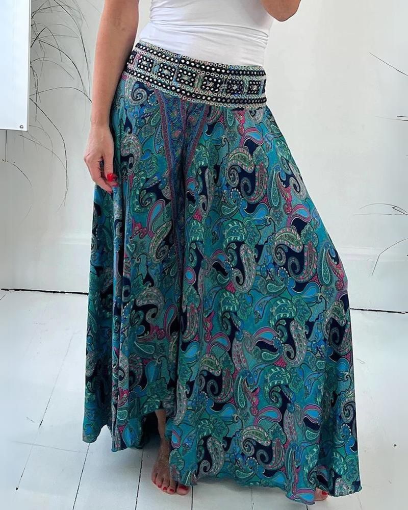 LEICHTE HOSE MIT ETHNISCHEM PAISLEY-DRUCK UND ELASTISCHER PATCHWORK-TAILLE 