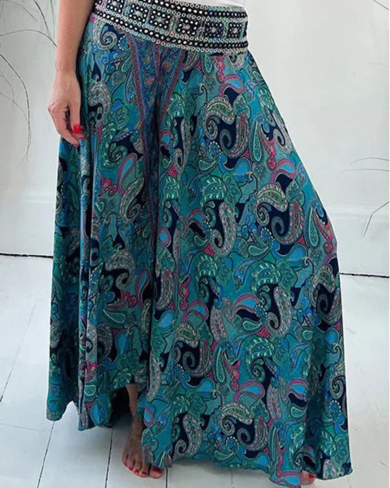 LEICHTE HOSE MIT ETHNISCHEM PAISLEY-DRUCK UND ELASTISCHER PATCHWORK-TAILLE 