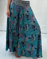 LEICHTE HOSE MIT ETHNISCHEM PAISLEY-DRUCK UND ELASTISCHER PATCHWORK-TAILLE 