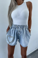 Sunny Days Rhinestones Blue Wash Denim Shorts - 3 Styles