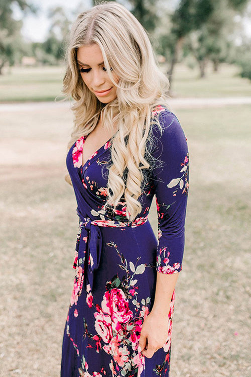 V-neck Floral Print Wrap Dress - 2 Colors